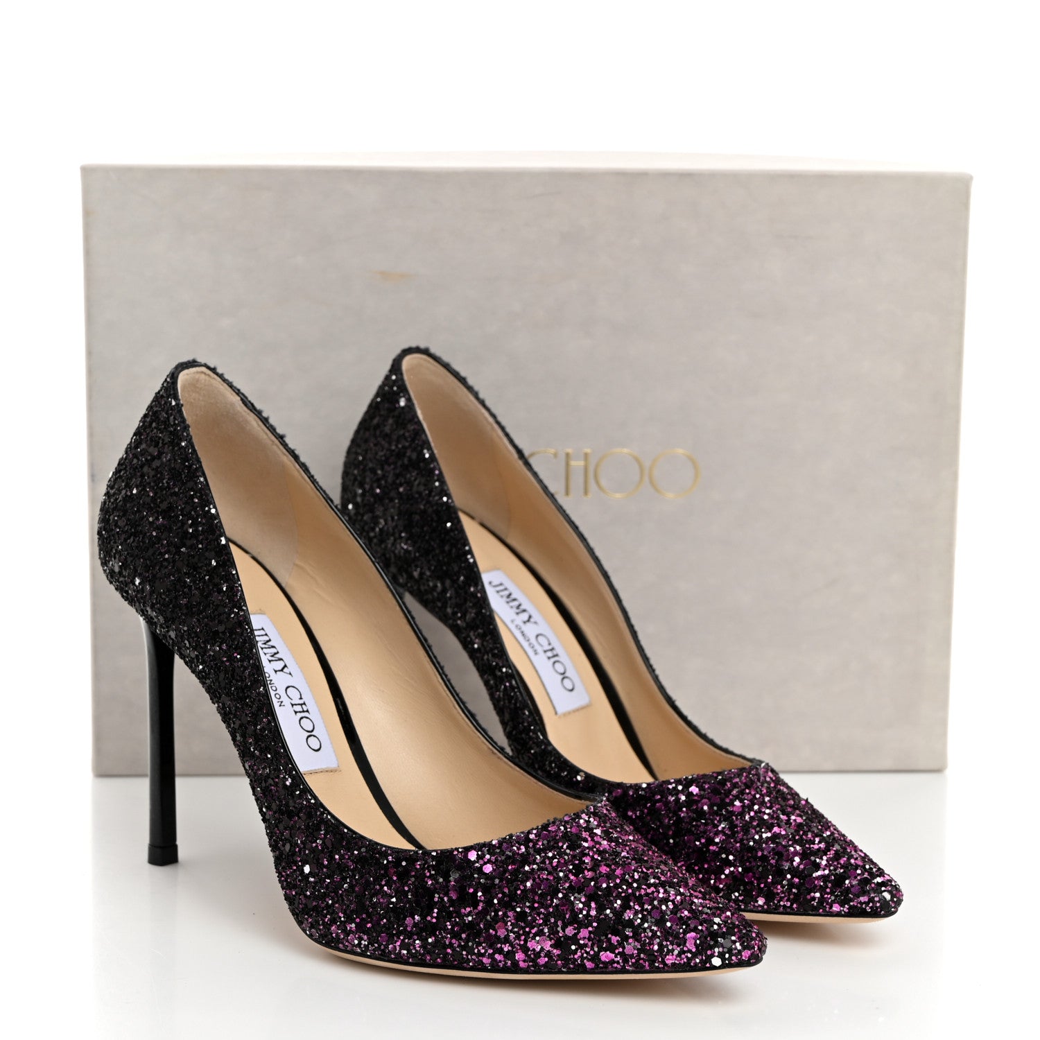 Jimmy Choo Coarse Glitter Degrade Pointy Toe Romy 100 Pumps 37.5 Pink Black 8 of 8