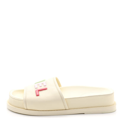 Chanel Lambskin Cha-Nel Mule Sandals 38 Ivory Multicolor 1 of 9