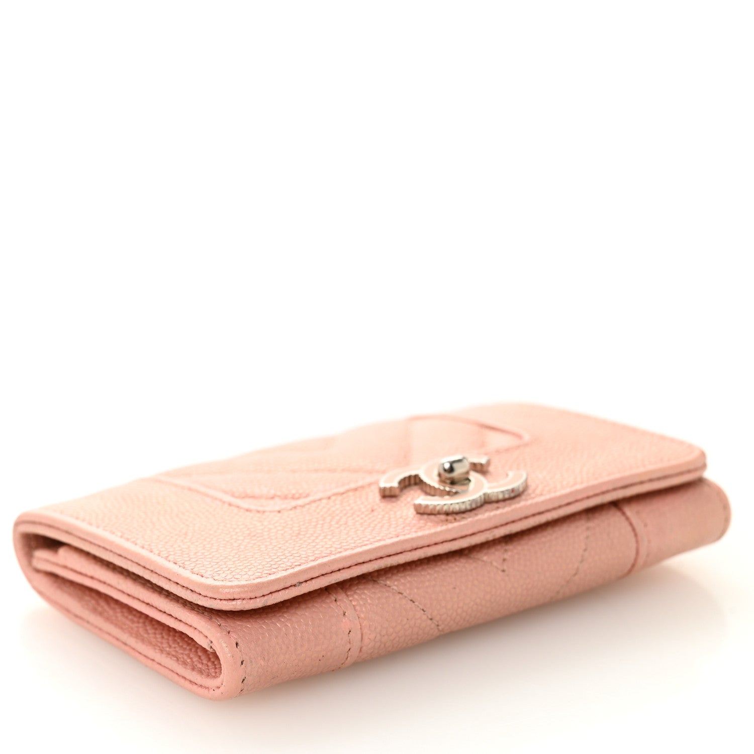 Chanel Metallic Caviar Chevron Quilted Vintage Mademoiselle Flap Card Holder Pink 4 of 9