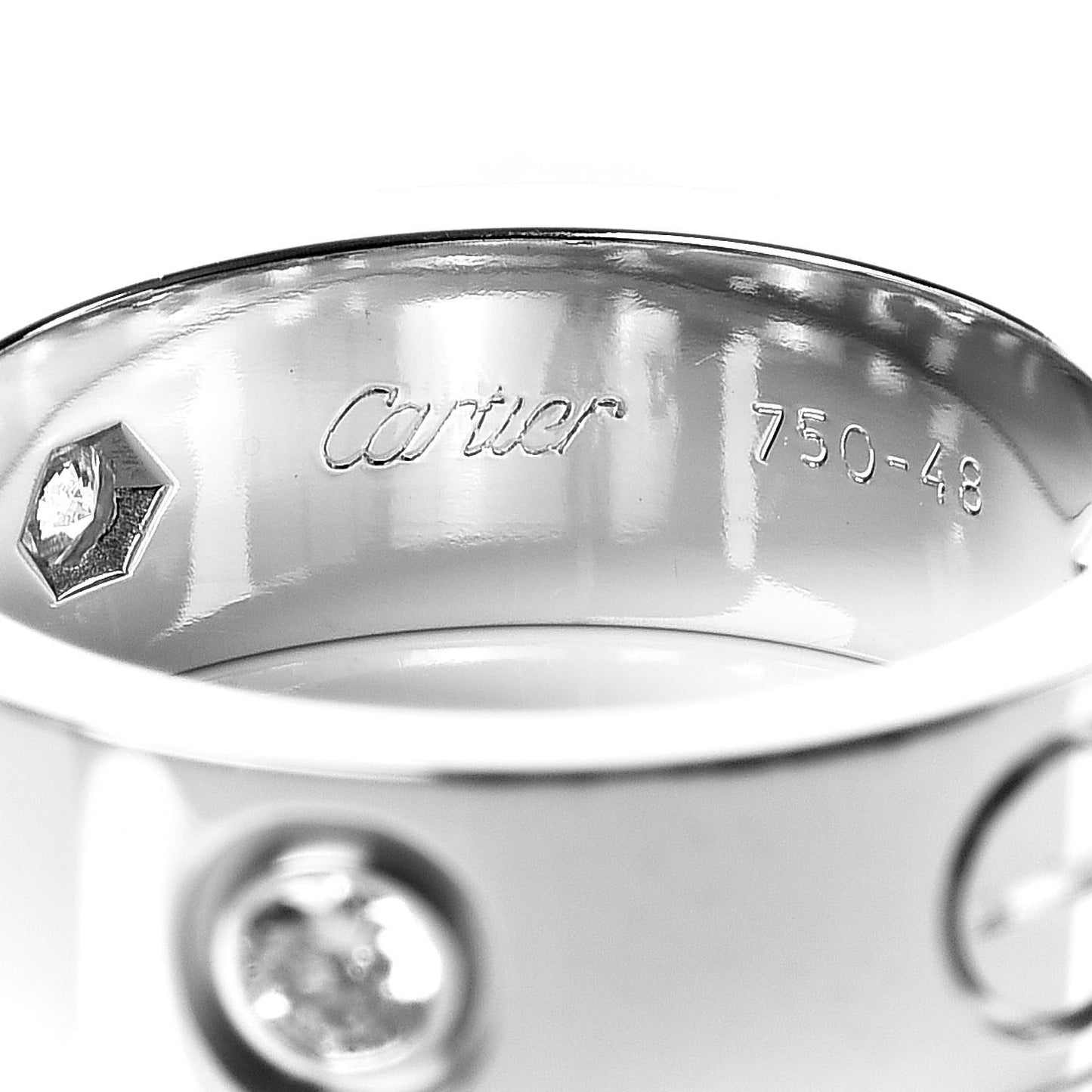 18K White Gold 3 Diamond 5.5mm LOVE Ring 48 4.5