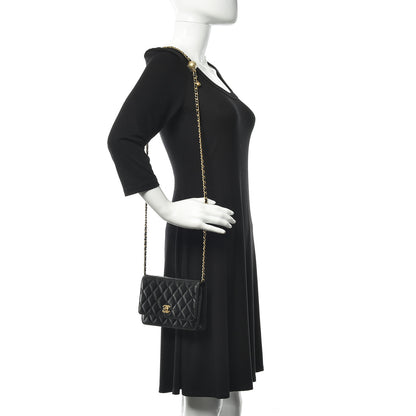 Chanel Lambskin Quilted CC Pearl Crush Wallet on Chain WOC Black 2 of 14