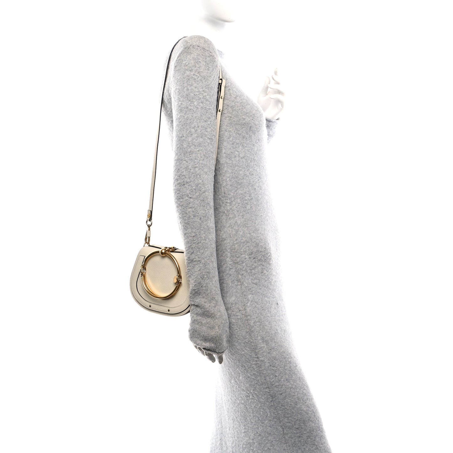 Calfskin Suede Small Nile Bracelet Bag Off White