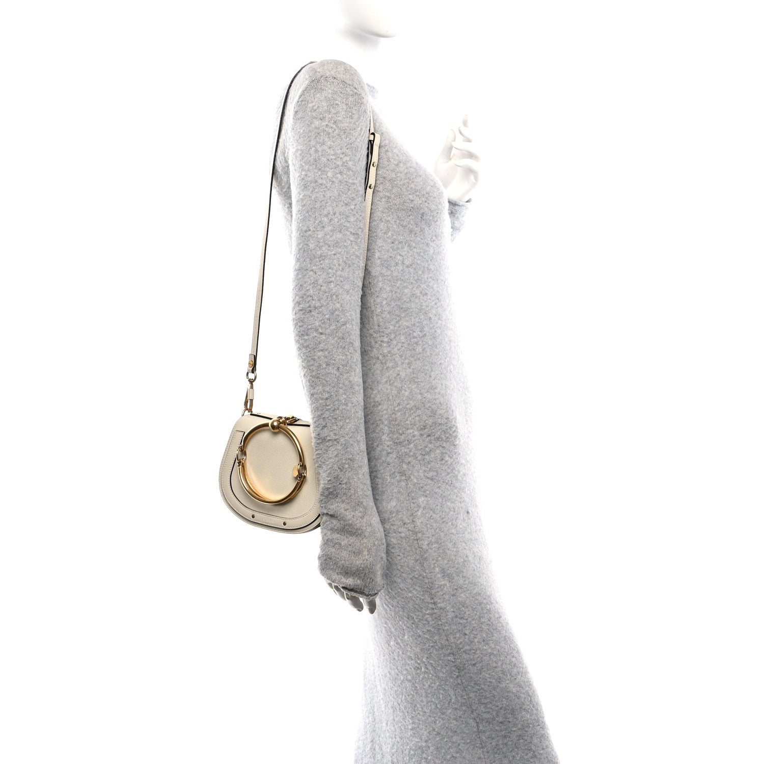 Chloe Calfskin Suede Small Nile Bracelet Bag Off White 3 of 18