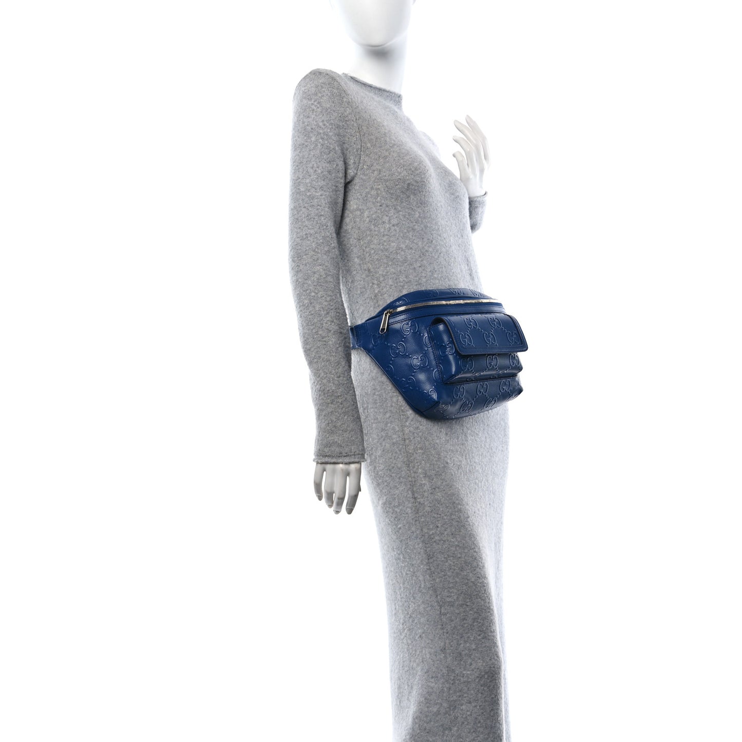 Calfskin GG Tennis Embossed Pocket Belt Bag 90 Intense Metal Blue