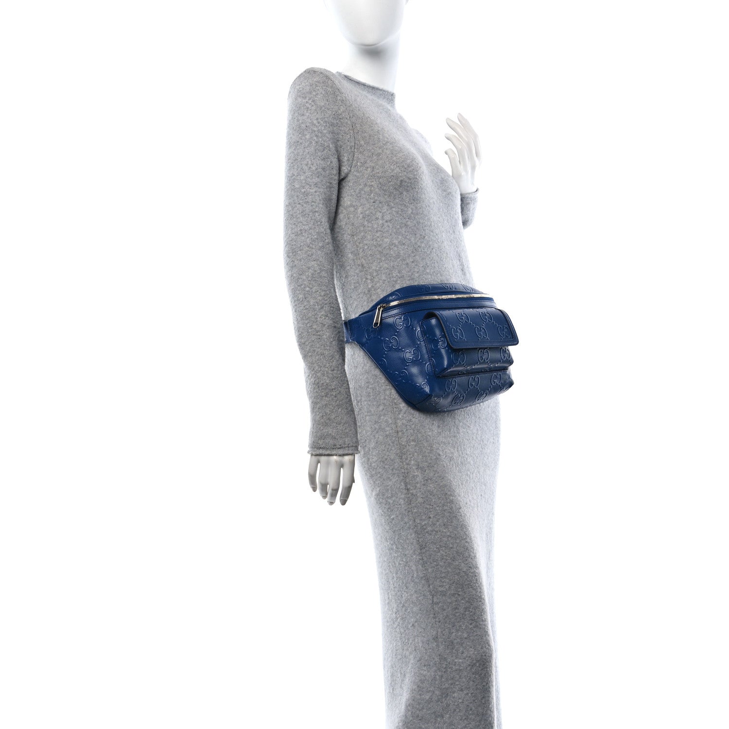 Gucci Calfskin GG Tennis Embossed Pocket Belt Bag 90 Intense Metal Blue 3 of 10