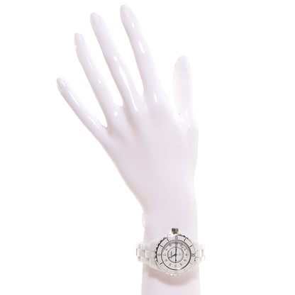 Chanel Stainless Steel Ceramic Diamond 33mm J12 Quartz Watch White 2 of 7