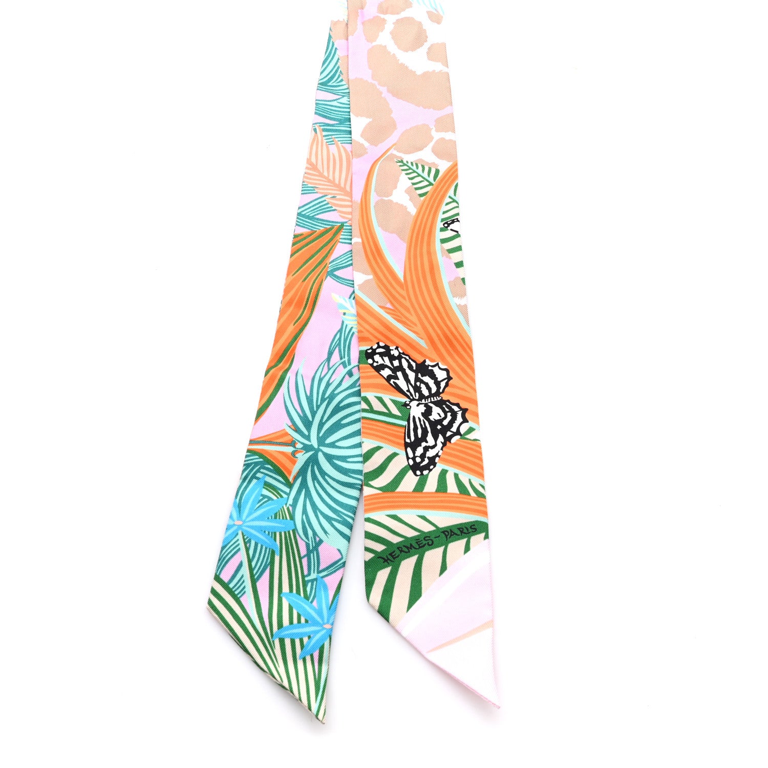 Hermes Silk Jaguar Quetzal Twilly Rose Beige Orange 1 of 3
