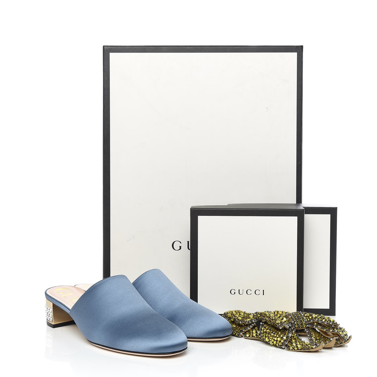 Gucci Silk Satin Crystal Embellished Bow Mules 39 Carta Zucchero 9 of 9