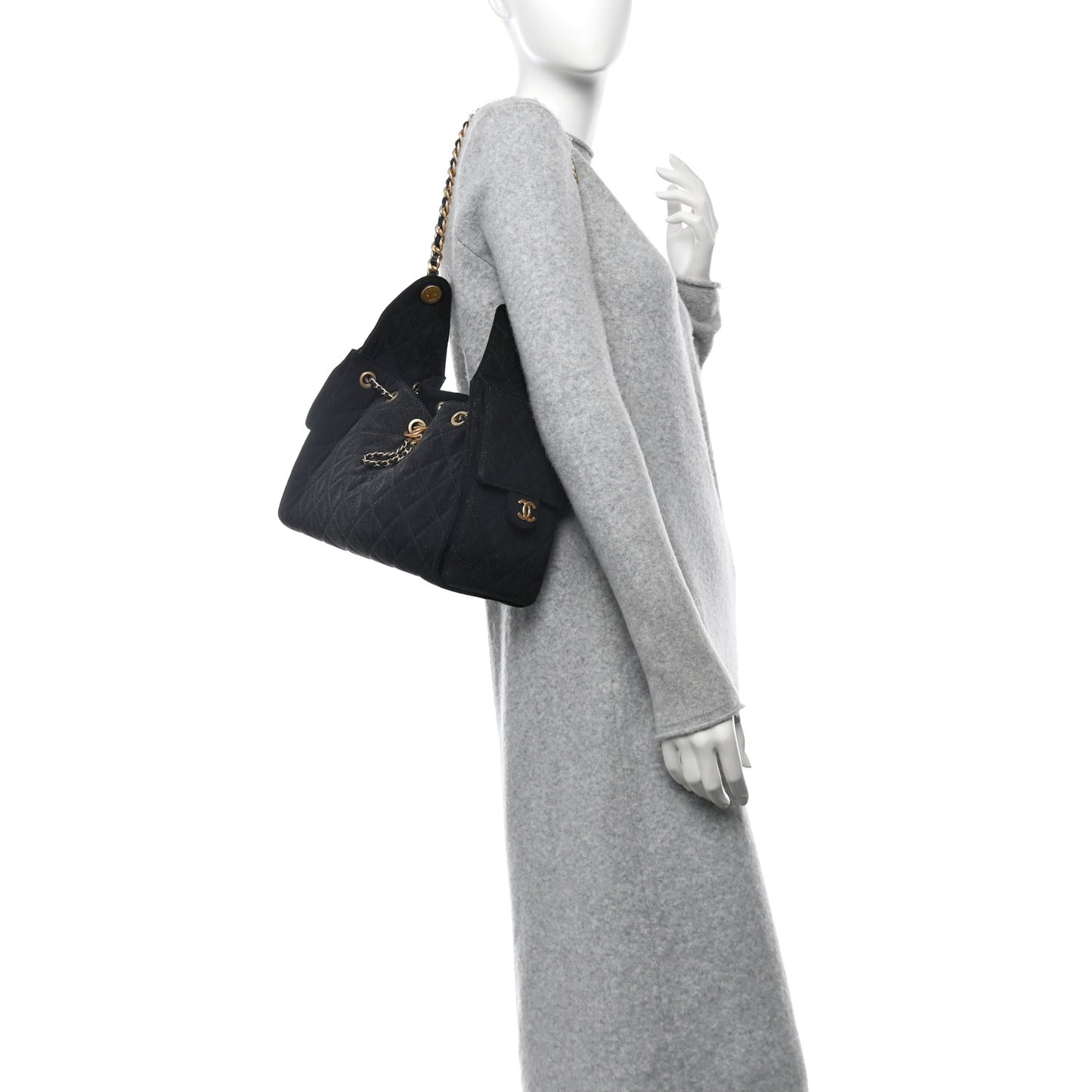 Washed Denim Quilted Small Chanel 25 Handbag Black