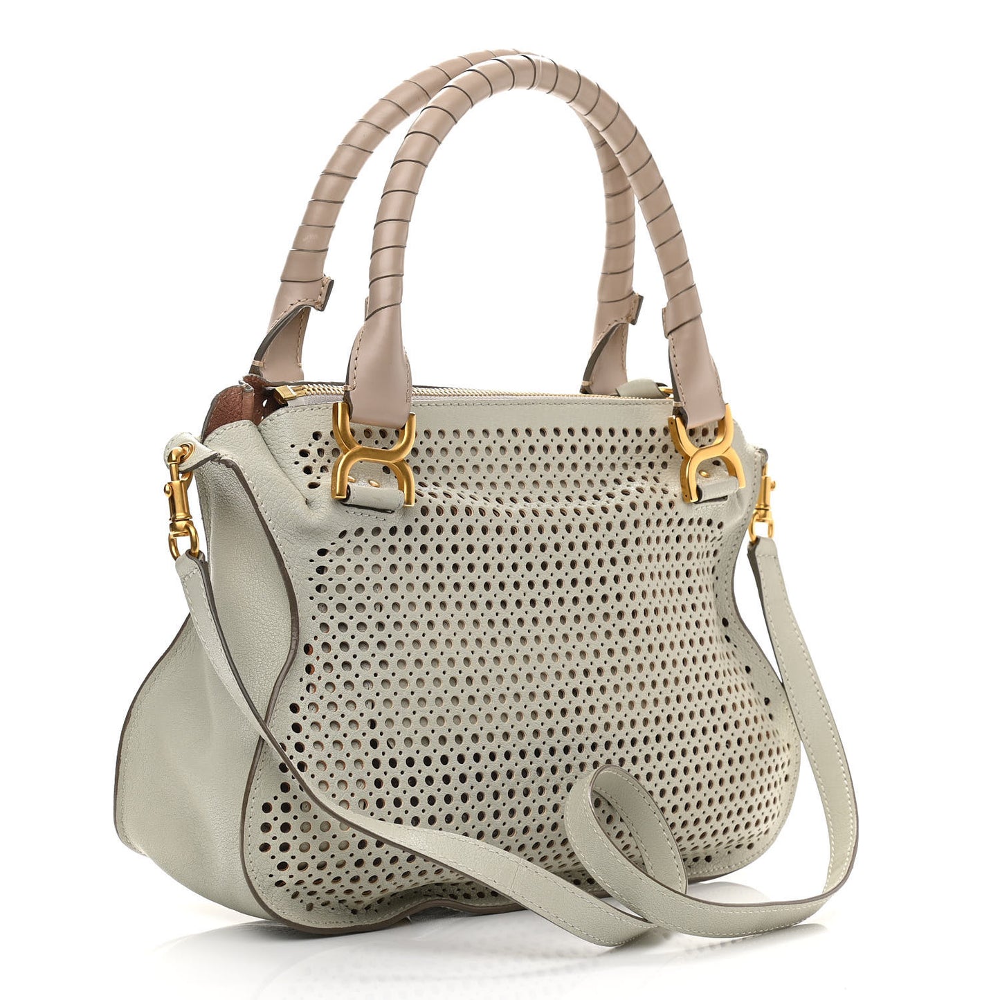 Calfskin Perforated Medium Marcie Satchel Grey