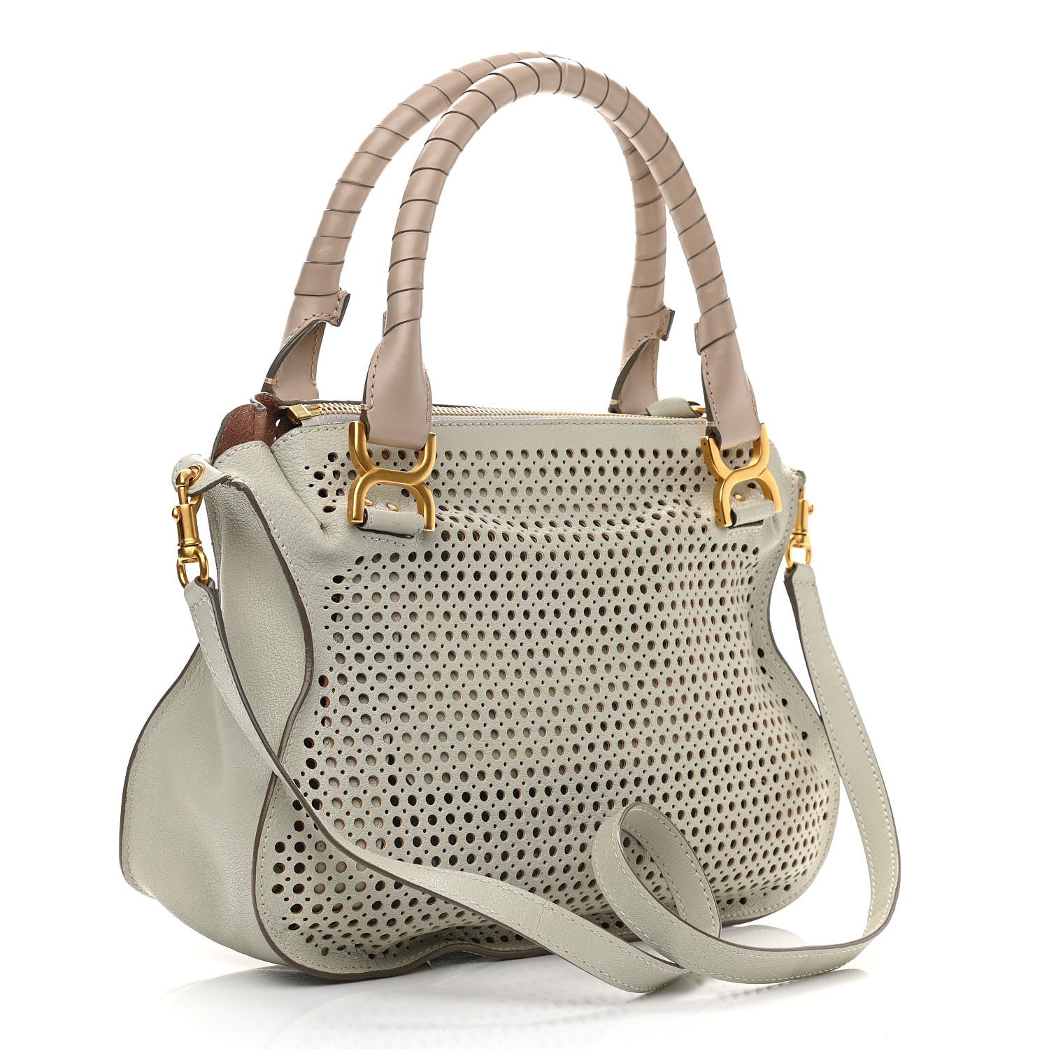 Chloe Calfskin Perforated Medium Marcie Satchel Grey 2 of 13
