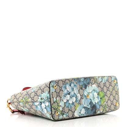 Gucci GG Supreme Monogram Blooms Medium Zip Top Tote Beige Blue Navy Hibiscus Red 4 of 16