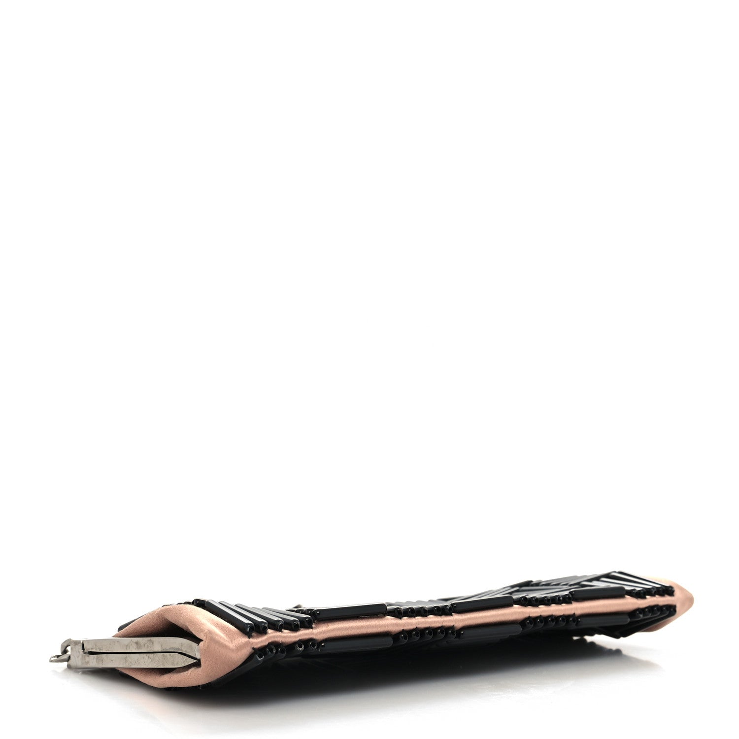 Chanel Metal Satin Beaded Frame Logo Clutch Pink Black Silver 4 of 12