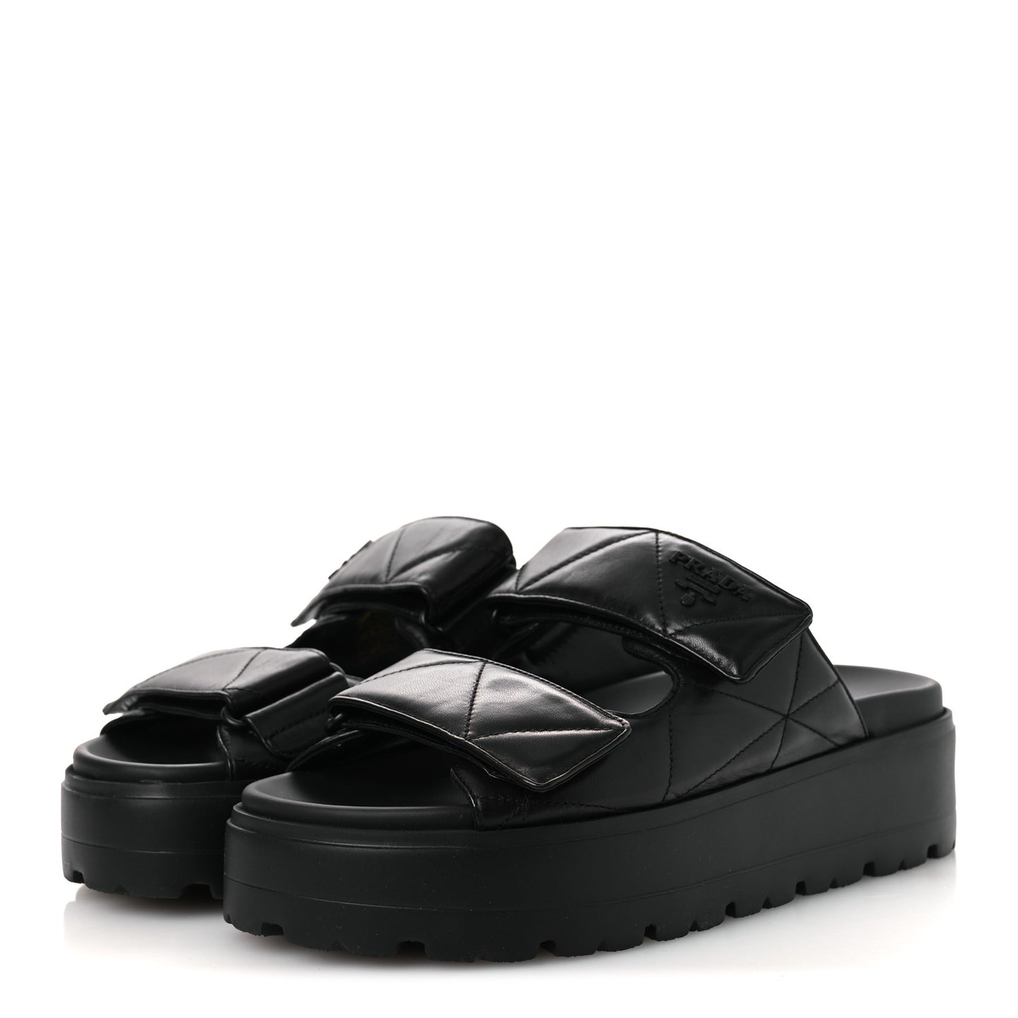 Nappa Quilted Padded Logo Platform Slide Sandals 39.5 Black