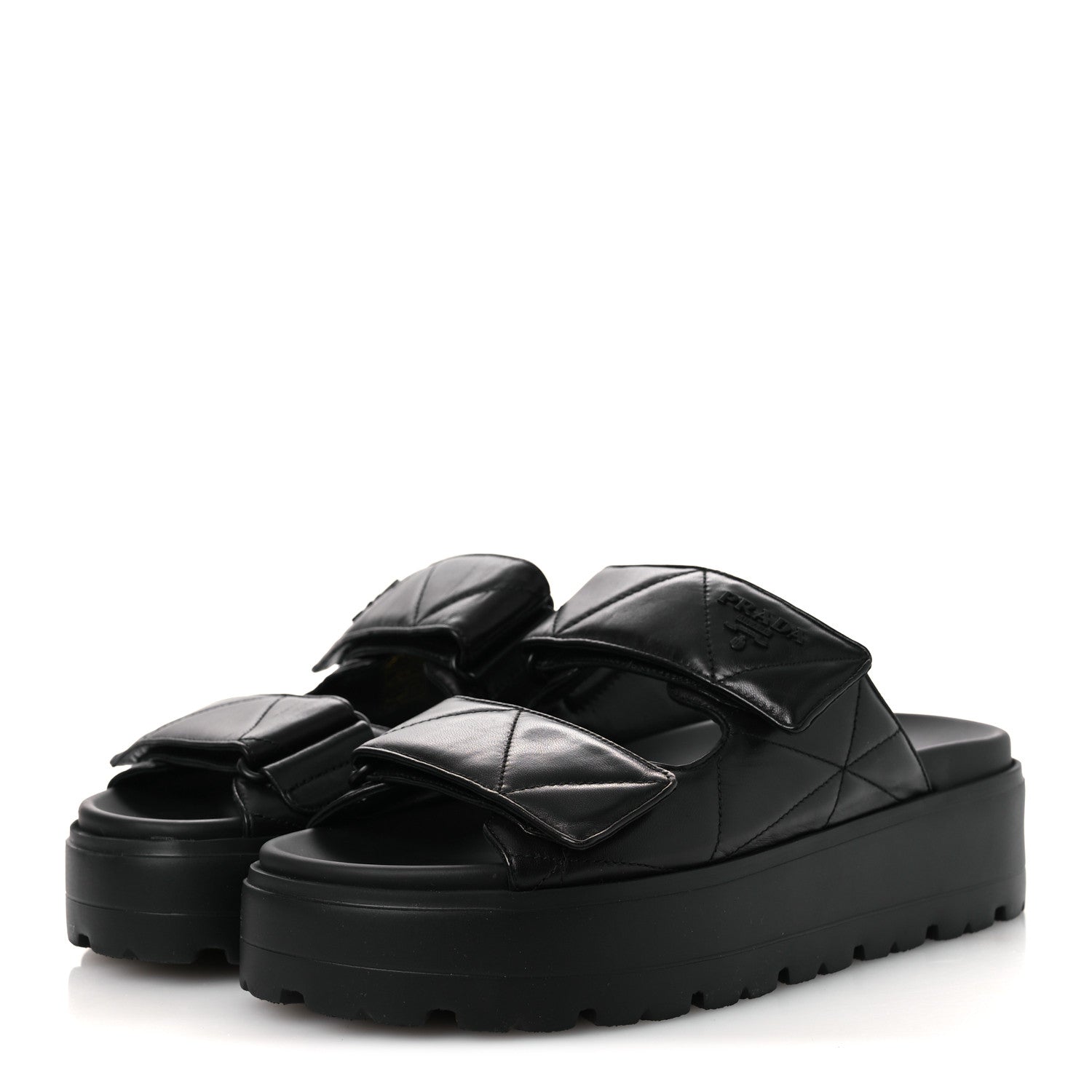 Prada Nappa Quilted Padded Logo Platform Slide Sandals 39.5 Black 3 of 13