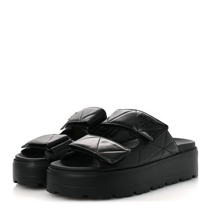 Prada Nappa Quilted Padded Logo Platform Slide Sandals 39.5 Black 3 of 13