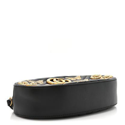 Gucci Calfskin Matelasse Animal Studs GG Marmont Belt Bag 85 34 Black 3 of 9