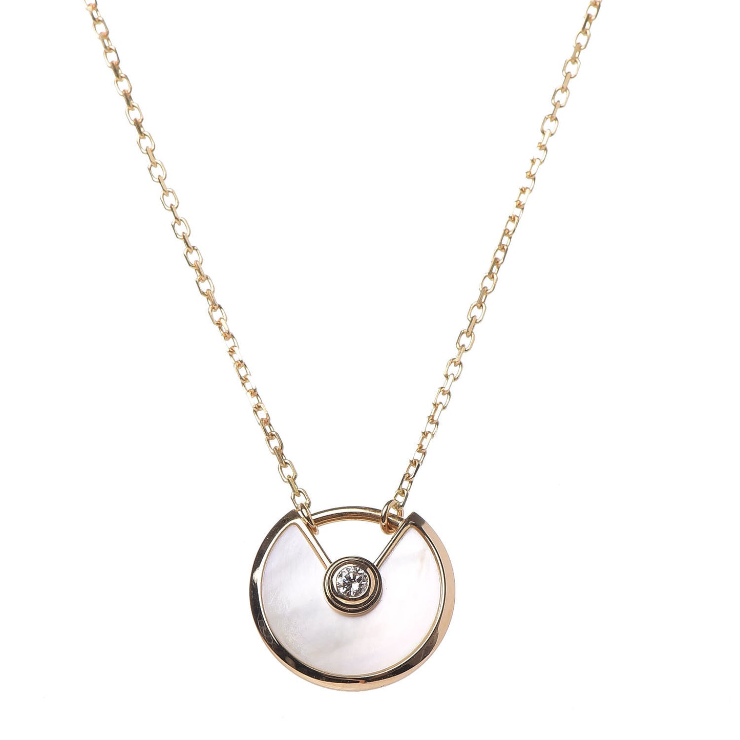 18K Yellow Gold Diamond Mother of Pearl XS Amulette de Cartier Pendant Necklace