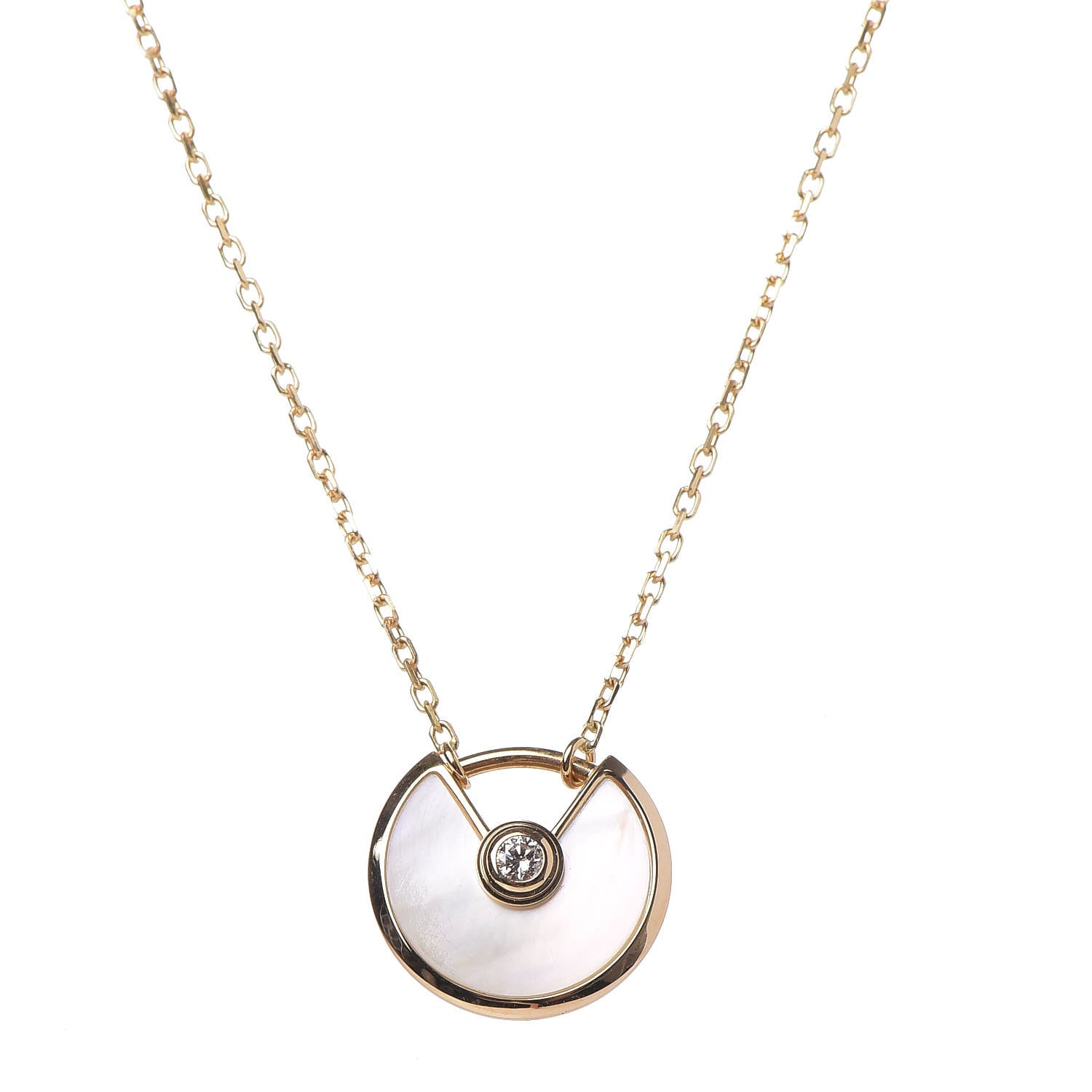 Cartier 18K Yellow Gold Diamond Mother of Pearl XS Amulette de Cartier Pendant Necklace 4 of 7