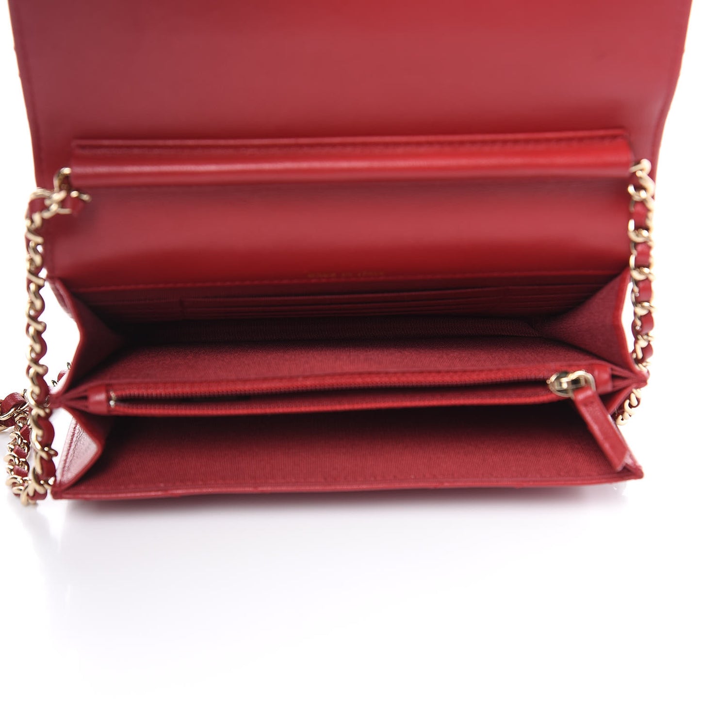 Lambskin Chevron Quilted Square Wallet On Chain WOC Red