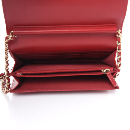 Chanel Lambskin Chevron Quilted Square Wallet On Chain WOC Red 5 of 11