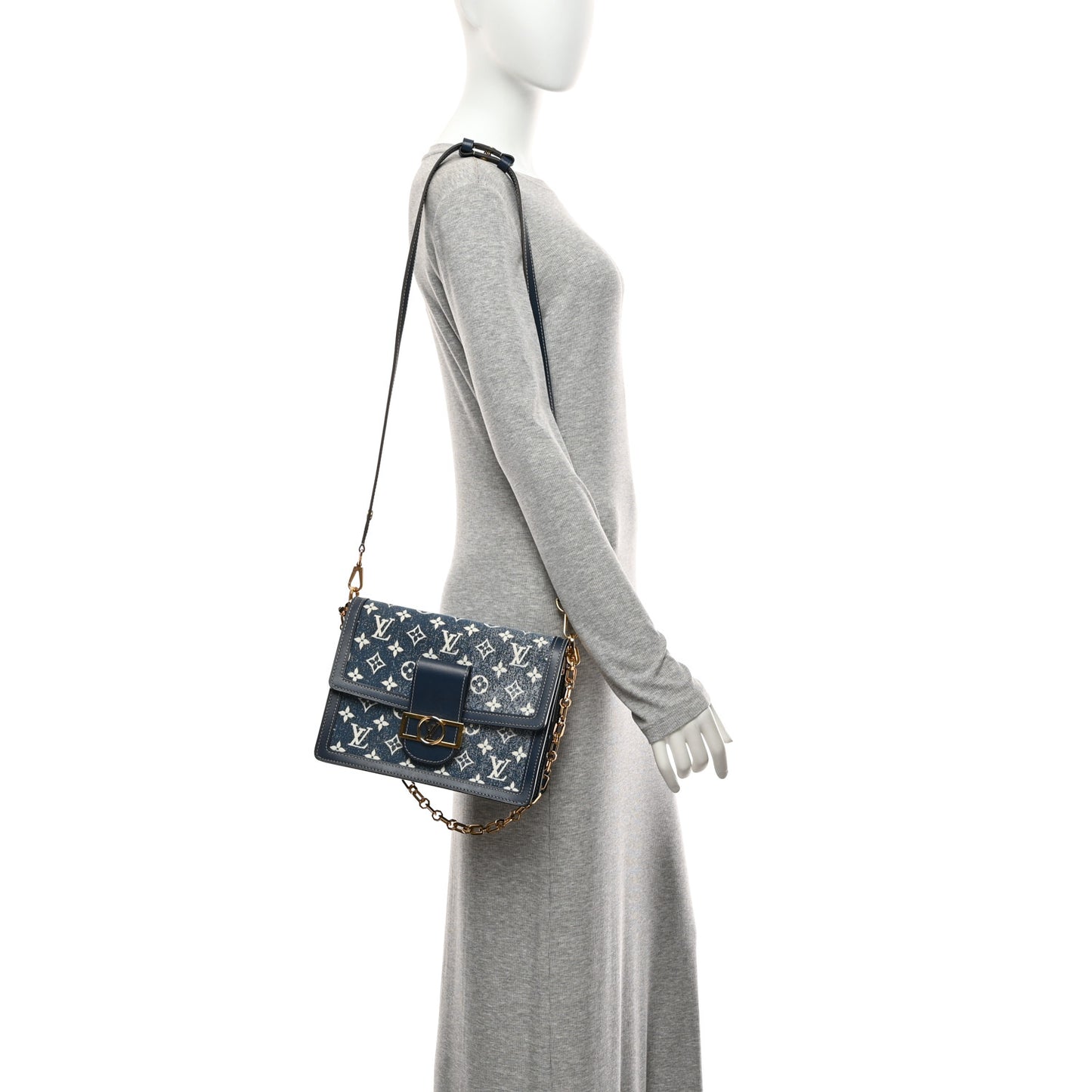 Denim Monogram Jacquard Dauphine MM Bleu