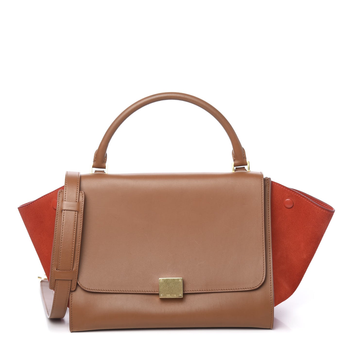 Natural Calfskin Suede Medium Bi-Color Trapeze Beige