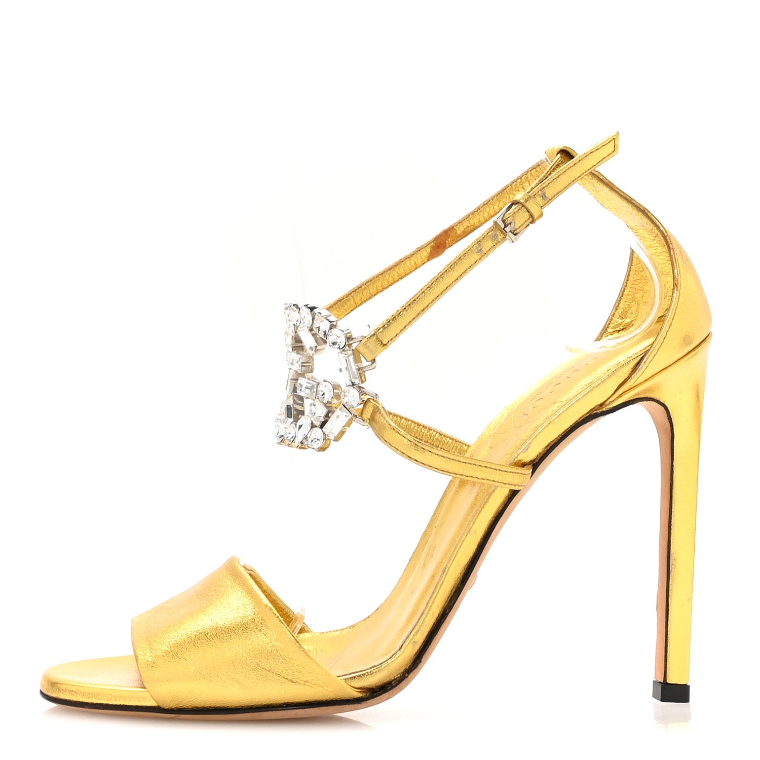 Gucci Metallic Nappa Crystal GG Sandals 38 Gold 1 of 7
