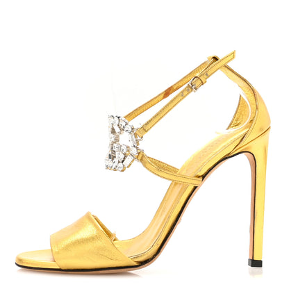 Gucci Metallic Nappa Crystal GG Sandals 38 Gold 1 of 7
