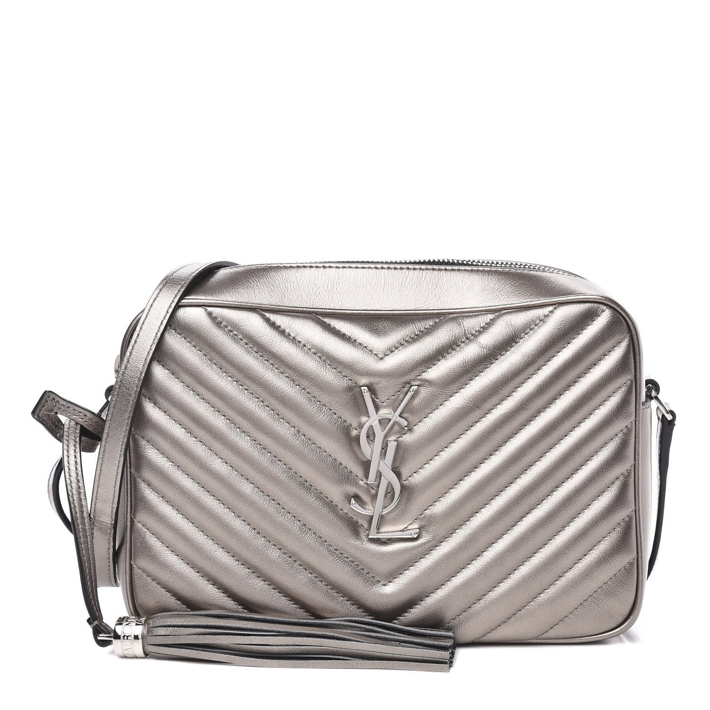 Metallic Calfskin Matelasse Monogram Lou Camera Bag Silver