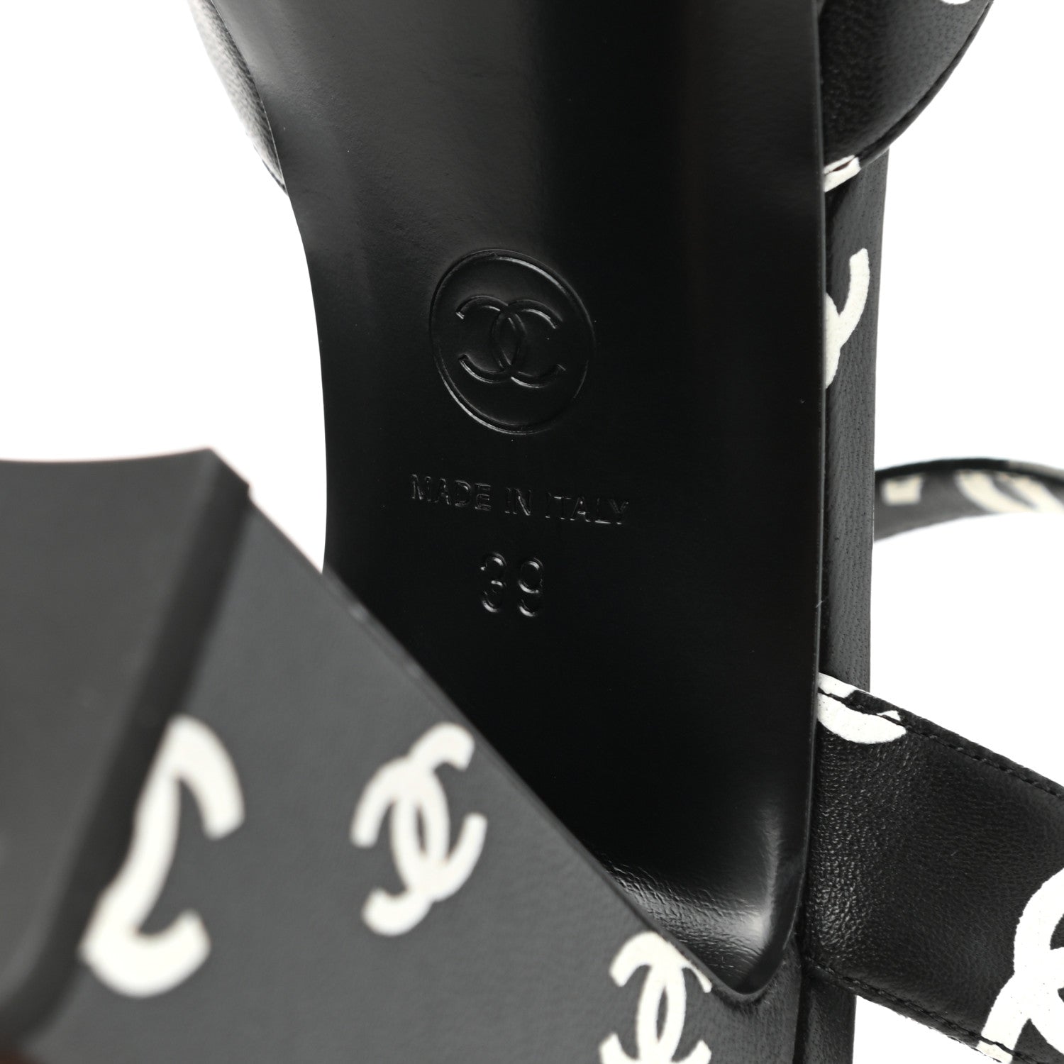 Chanel Printed Lambskin CC Platform Sandals 39 Black White 6 of 9