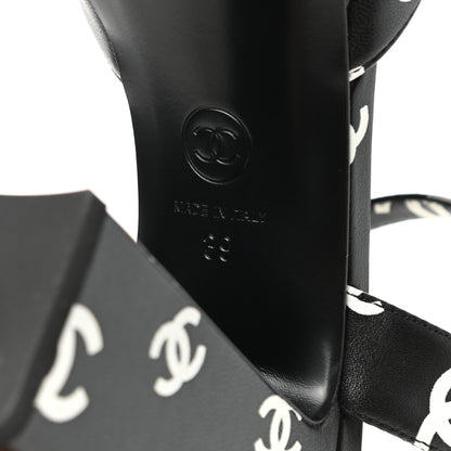 Chanel Printed Lambskin CC Platform Sandals 39 Black White 6 of 9