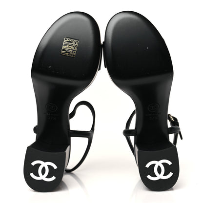 Chanel Lambskin Logo Platform Sandals 37.5 Black 7 of 10