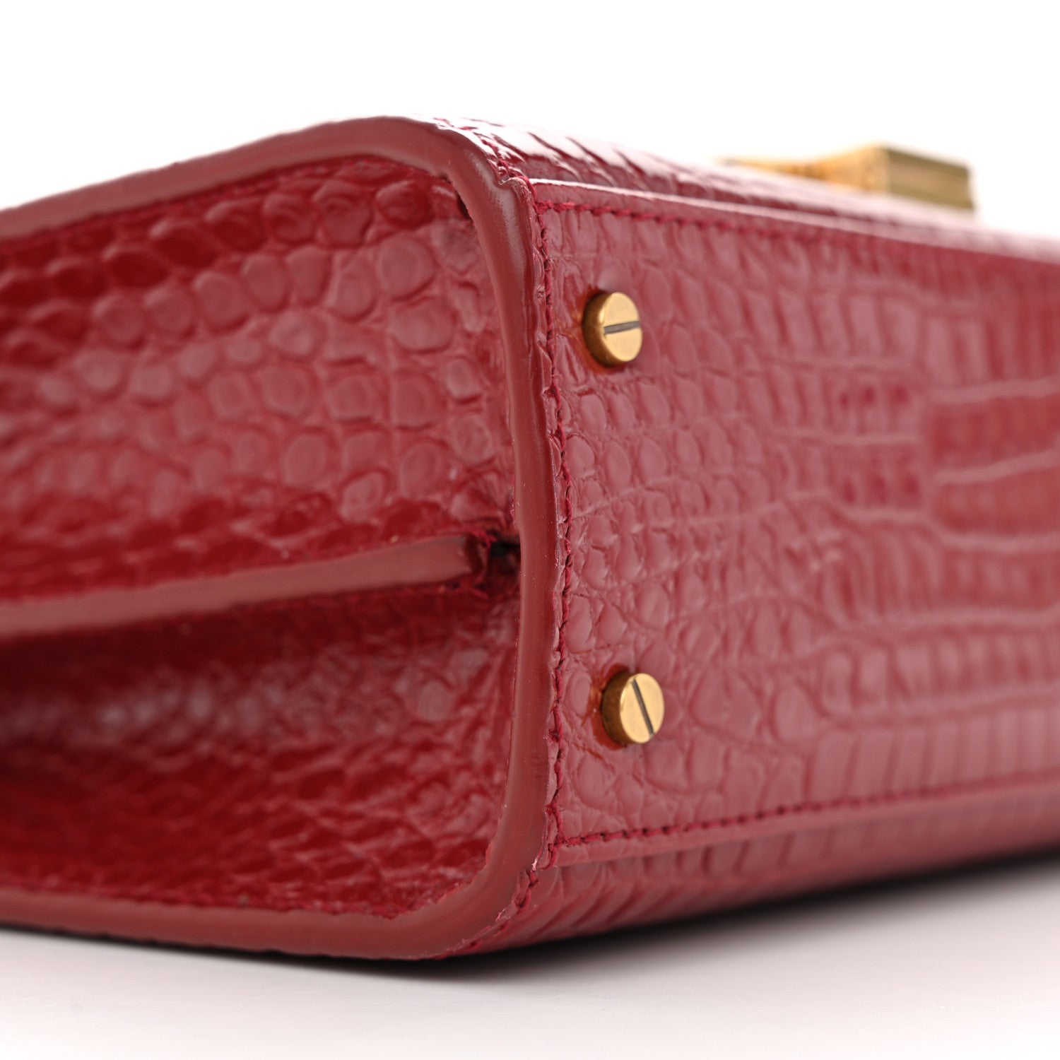 Saint Laurent Calfskin Crocodile Embossed Mini Classic Monogram Cassandra Top Handle Red 9 of 10