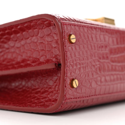 Saint Laurent Calfskin Crocodile Embossed Mini Classic Monogram Cassandra Top Handle Red 9 of 10