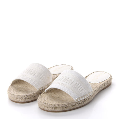 Christian Dior Canvas Embroidered Granville Espadrille Flat Slide Sandals 37 Ivory 3 of 10