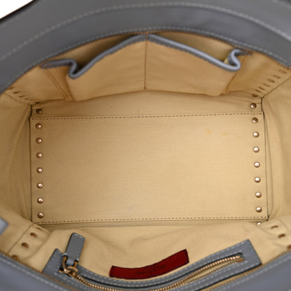 Valentino Garavani Vitello Rockstud Small Double Handle Tote Grey Blue 5 of 12