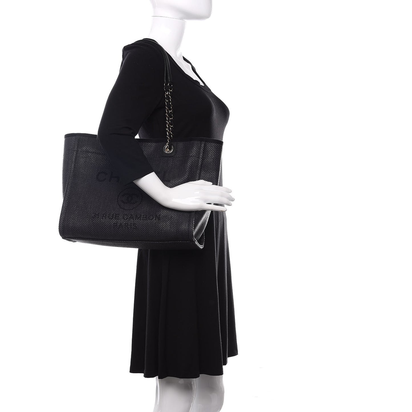 Mixed Fibers Calfskin Small Deauville Tote Black