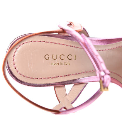 Gucci Metallic Nappa Strappy Evening Sandals 36.5 Pink Orange 7 of 9