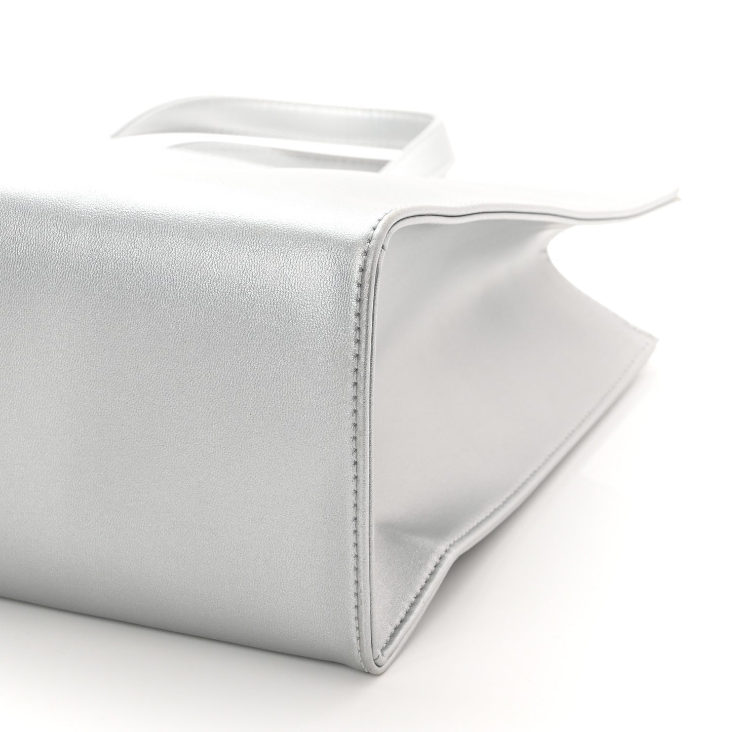 Metallic Vegan Leather Medium Shopping Bag Silver