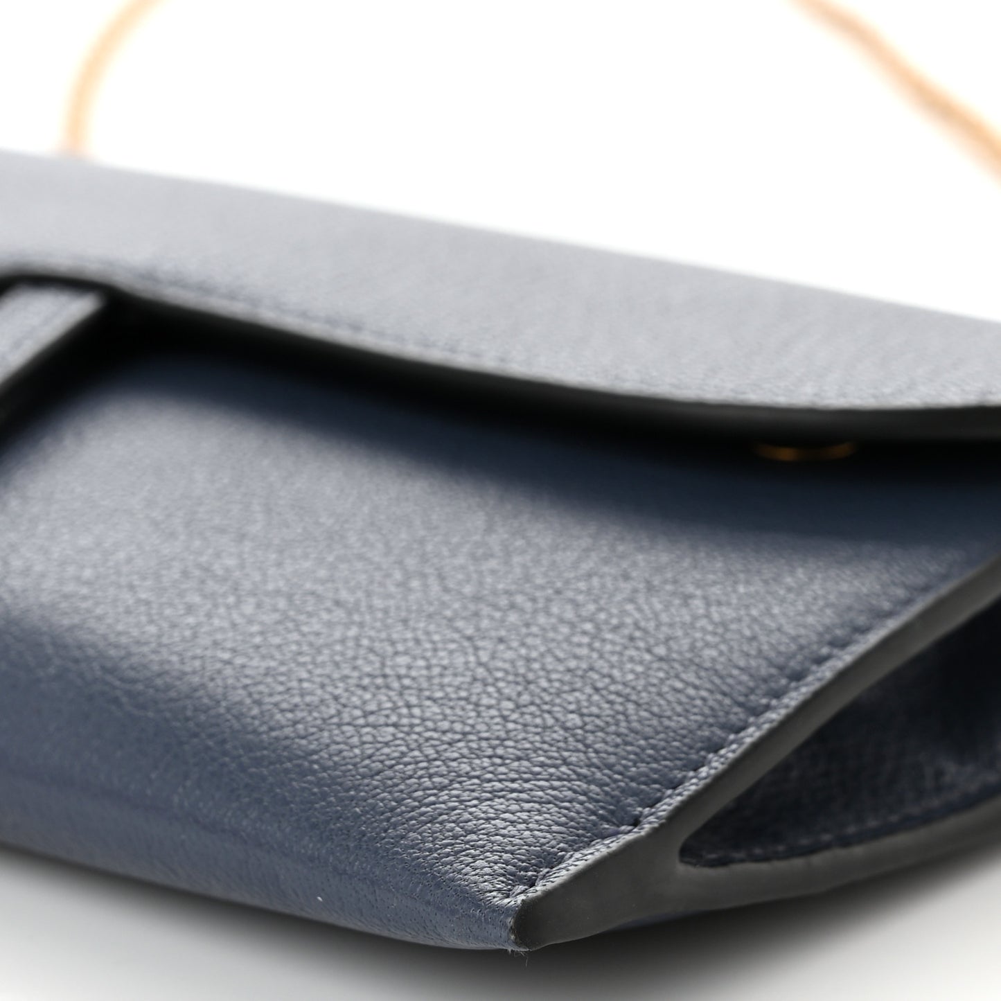 Goatskin Saddle Long Wallet With Chain Dark Blue