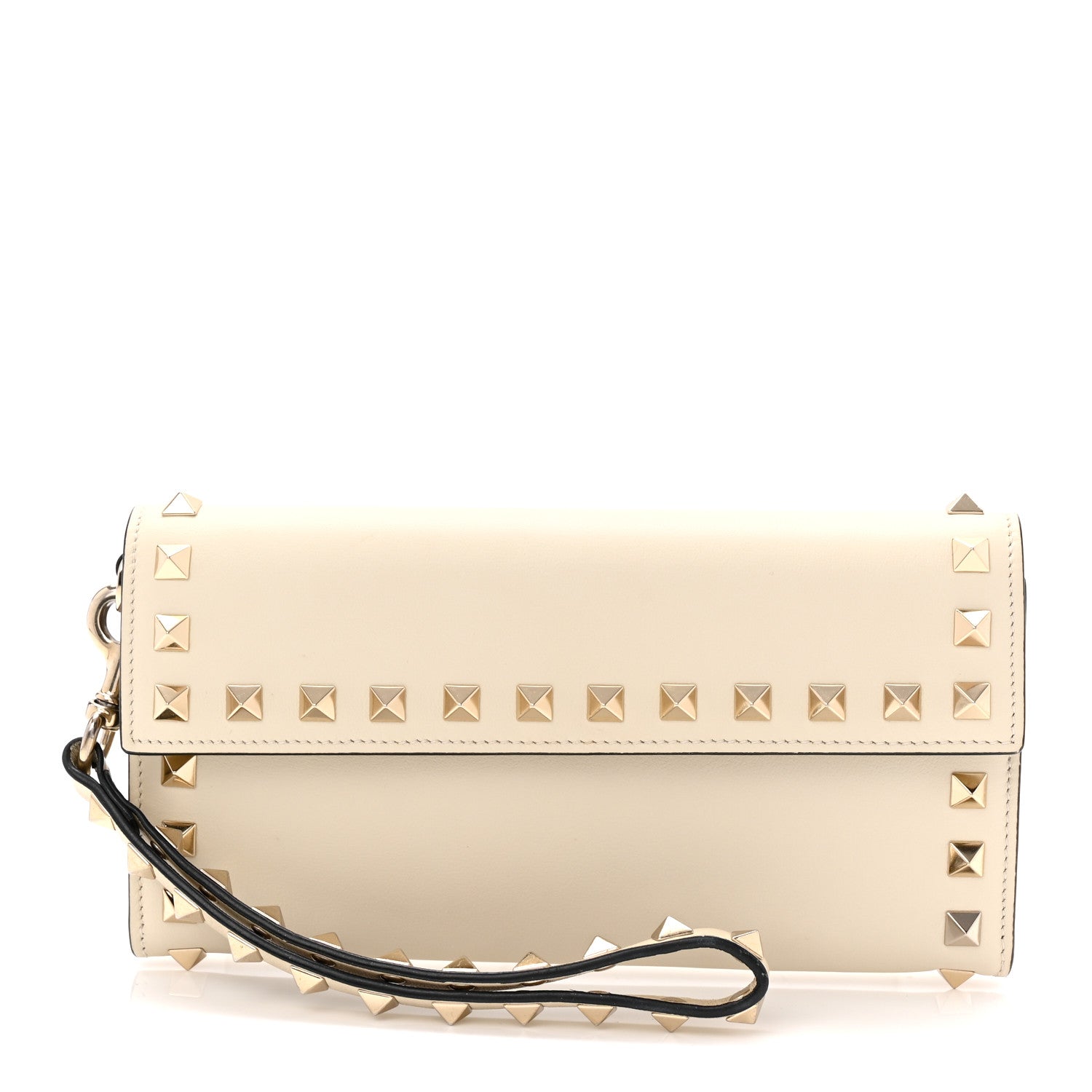 Valentino Garavani Calfskin Rockstud Wristlet Travel Wallet Light Ivory 1 of 10