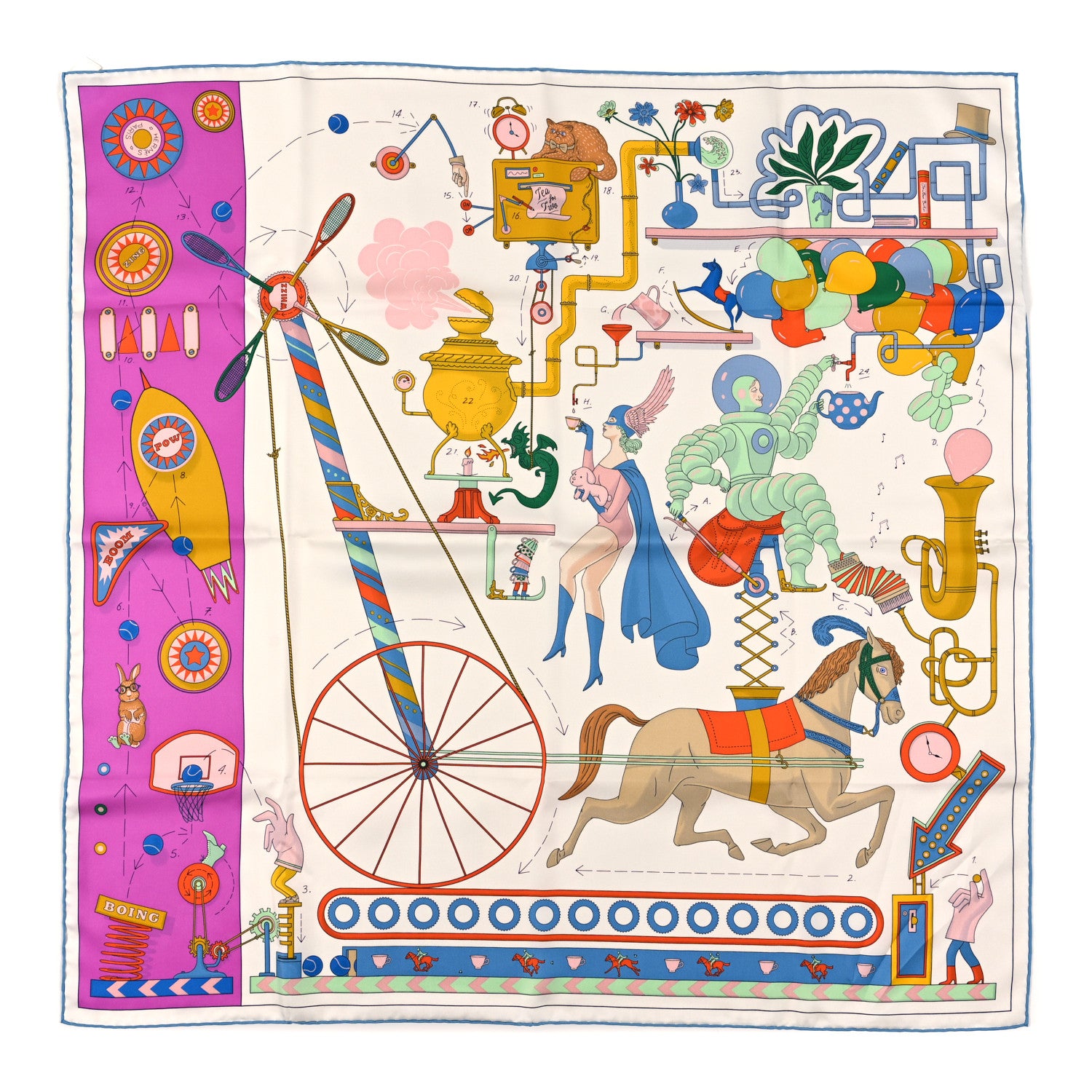 Hermes Silk Tea For Two Scarf 90 White Cyclamen Multicolor 1 of 3