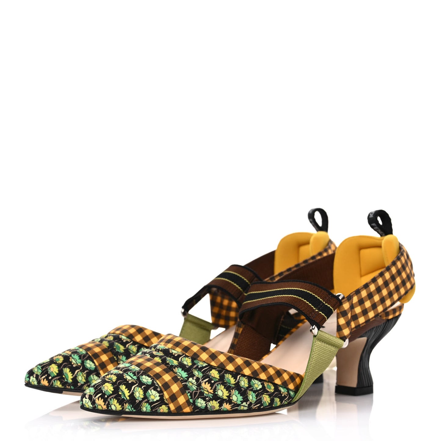 Cotton Printed Colibri 85mm Slingback Pumps 38 Moro Sunflower