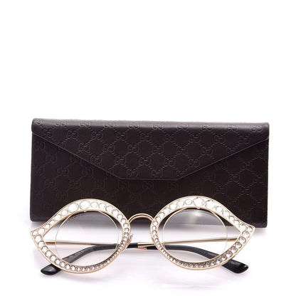 Gucci Metal Crystal Cat Eye Sunglasses GG0046S Gold 7 of 7