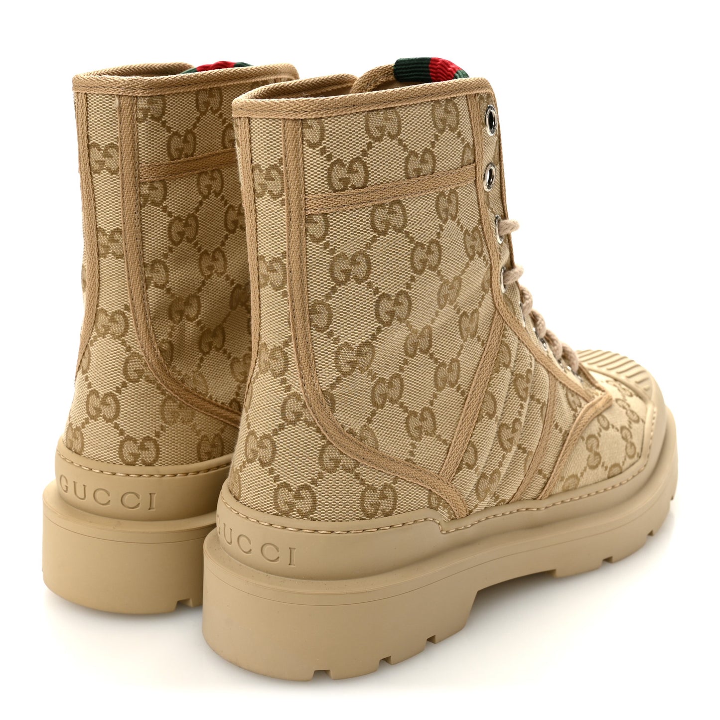 GG Monogram Web Mens Lug Sole Ankle Boots 8.5 New Sand