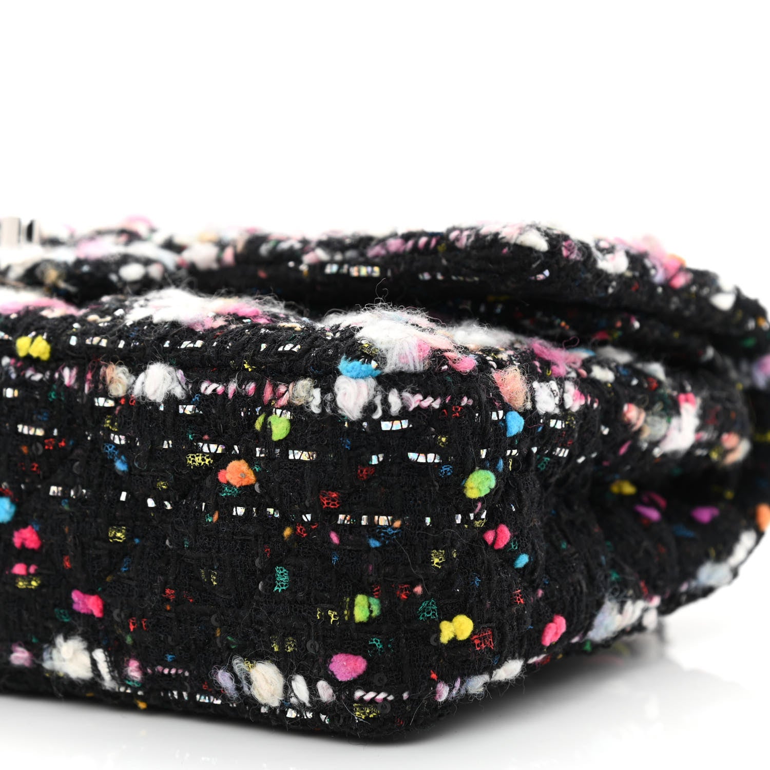 Chanel Tweed Quilted Medium Double Flap Black White Yellow Pink 9 of 10