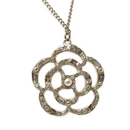 Chanel Crystal Pearl Camellia Necklace Gold 6 of 6