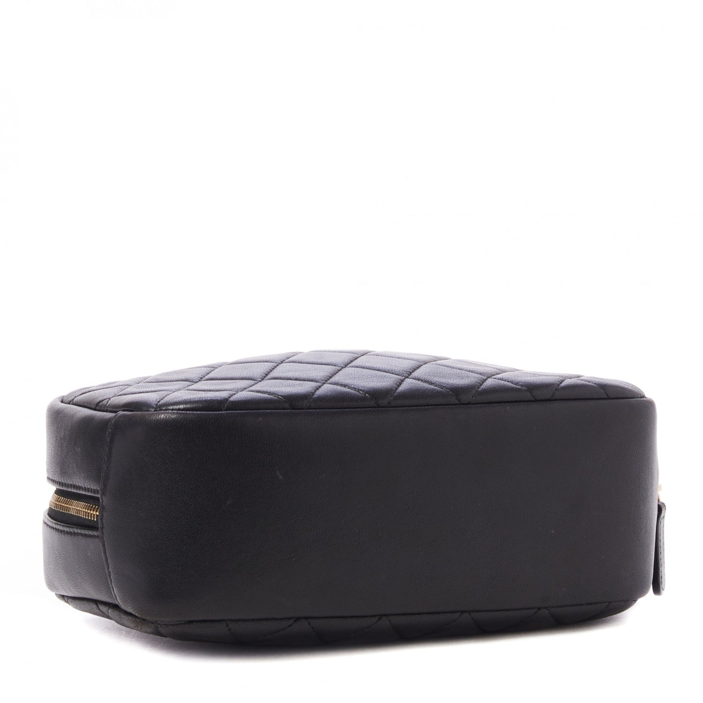 Lambskin Quilted Medium Curvy Pouch Cosmetic Case Black