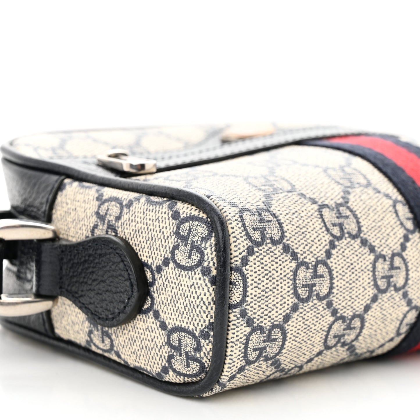 GG Supreme Monogram Textured Dollar Calfskin Web Mini Ophidia Shoulder Bag Beige Blue